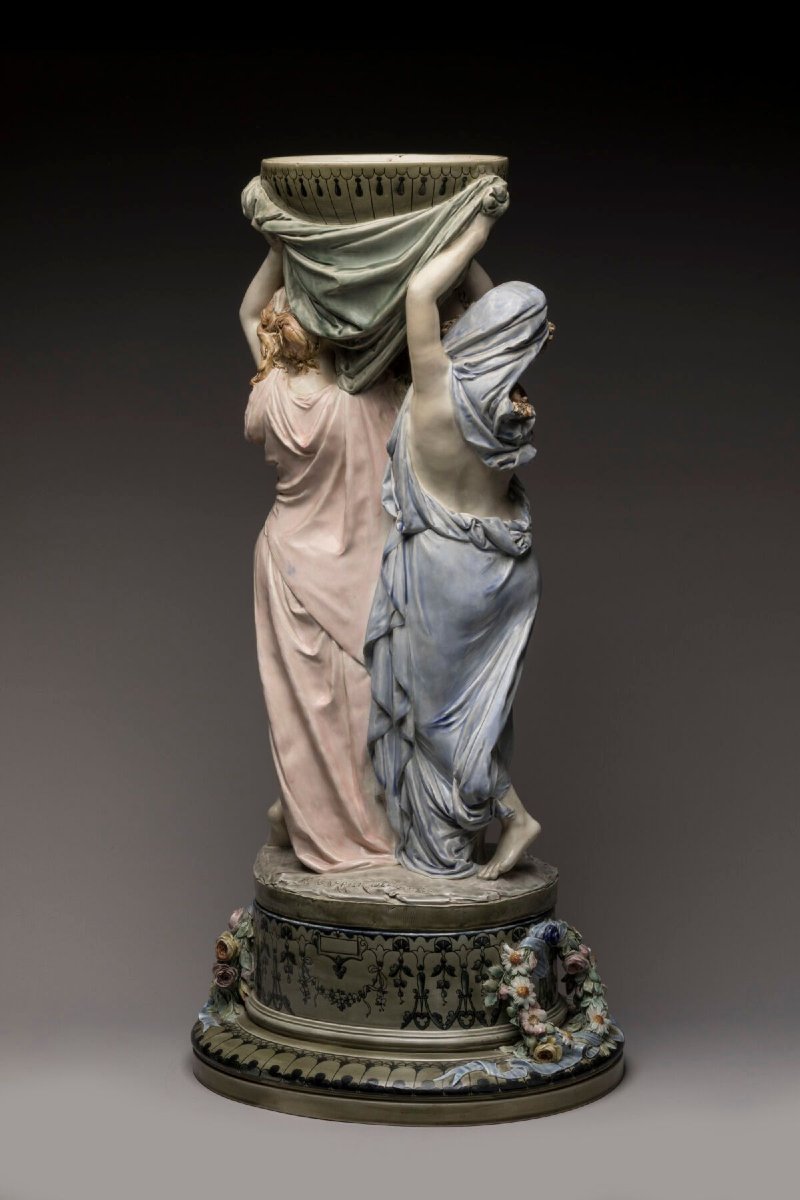 A-E. CARRIER BELLEUSE, Les Trois Grâces, Céramique Barbotine Art Nouveau-photo-2