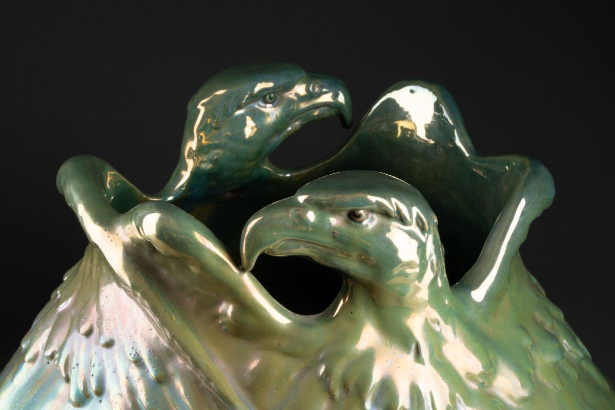 Delphin Massier, Vase aux aigles, Céramique Vallauris-photo-2