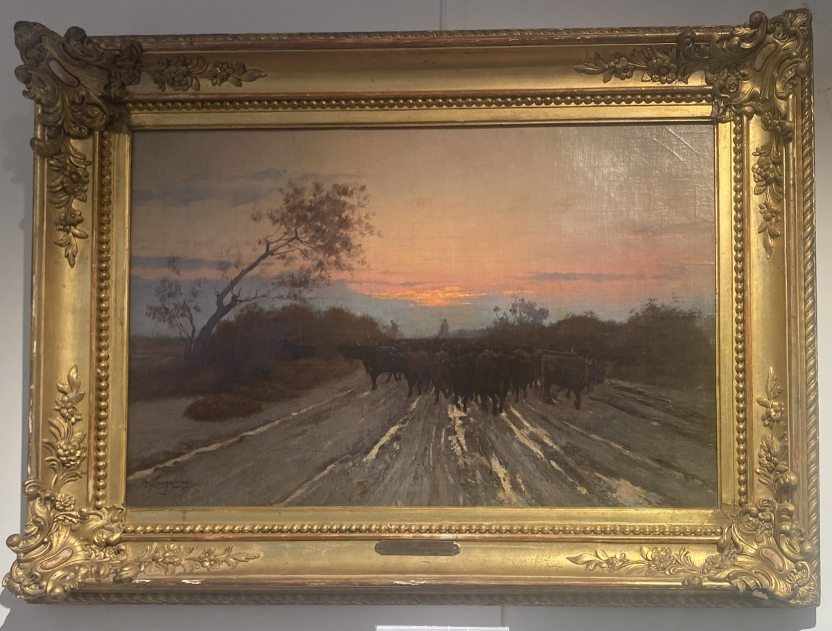 Delphin Enjolras, Huile sur toile, Retour des taureaux en Camargue