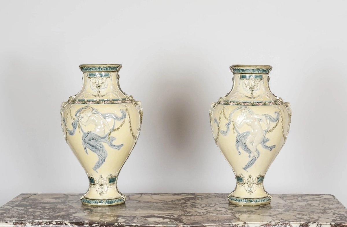 Louis Robert Carrier Belleuse, Paire de vases balustres Choisy le Roi-photo-2