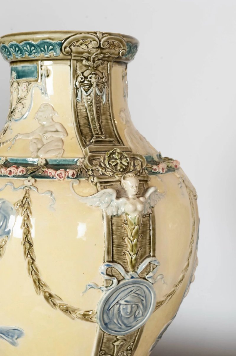 Louis Robert Carrier Belleuse, Paire de vases balustres Choisy le Roi-photo-3