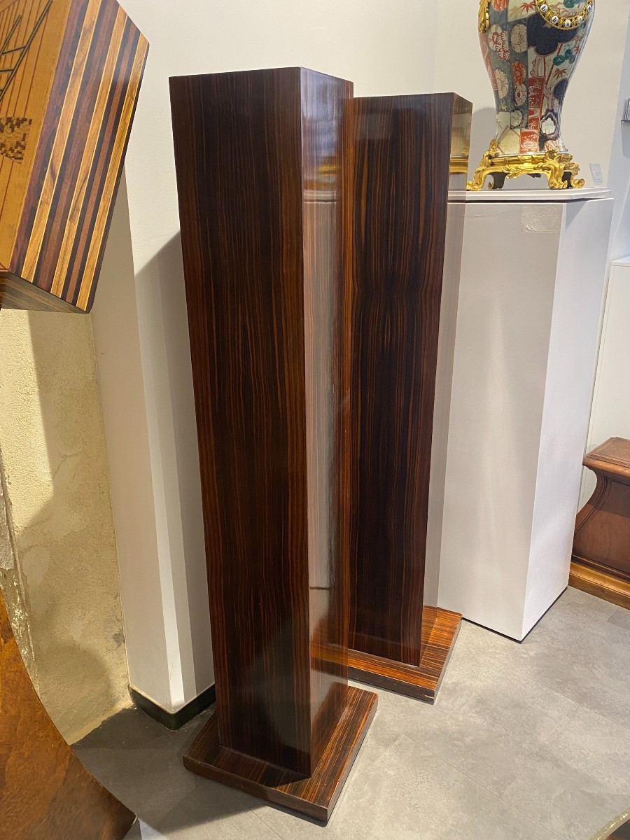 Pair Of Art Deco Columns / Sheaths / Pedestals In Macassar Ebony Veneer-photo-2