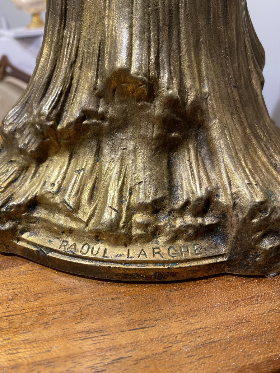 Raoul Larche, Lamp Les Blés Art Nouveau Gold Plated Bronze-photo-1