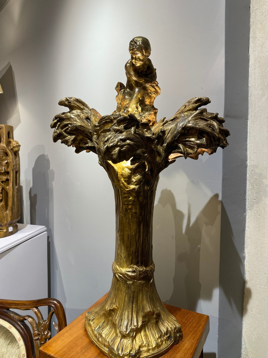 Raoul Larche, Lamp Les Blés Art Nouveau Gold Plated Bronze