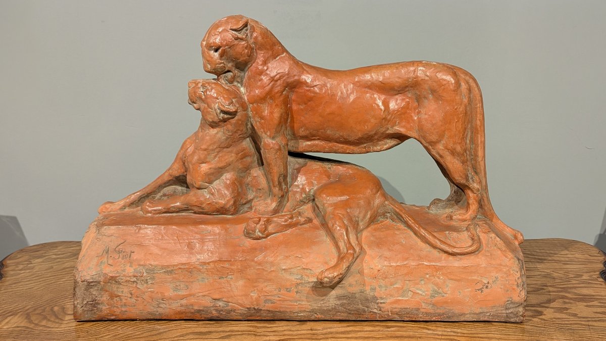 Maximilien Fiot, The Lionesses, Patinated Art Deco Terracotta-photo-2