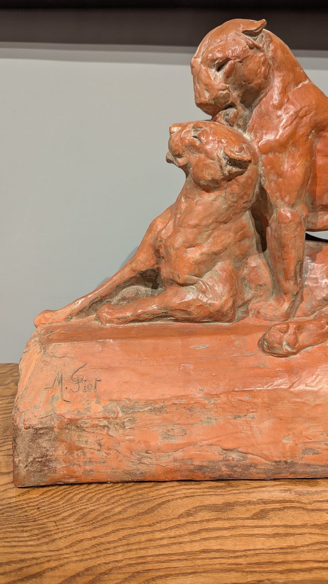 Maximilien Fiot, The Lionesses, Patinated Art Deco Terracotta