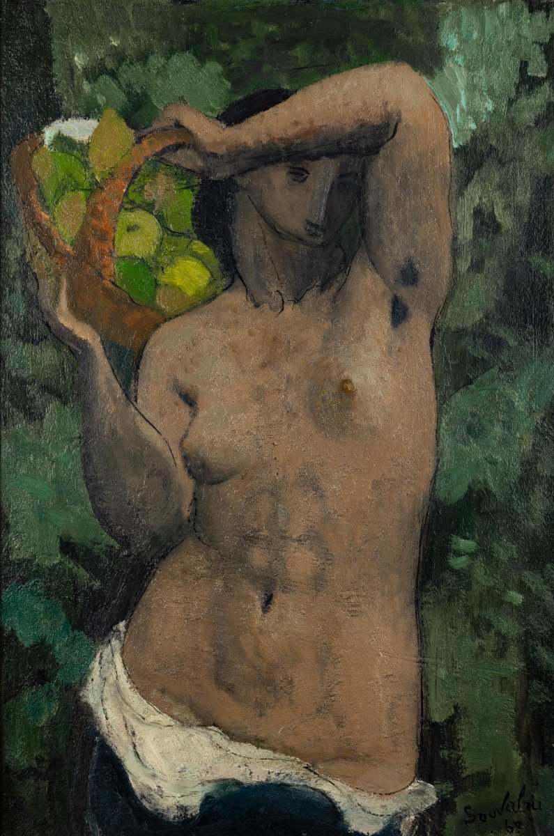 Jean Souverbie (1891–1981), La Cueillette, Oil On Hardboard, 1960, Original Frame