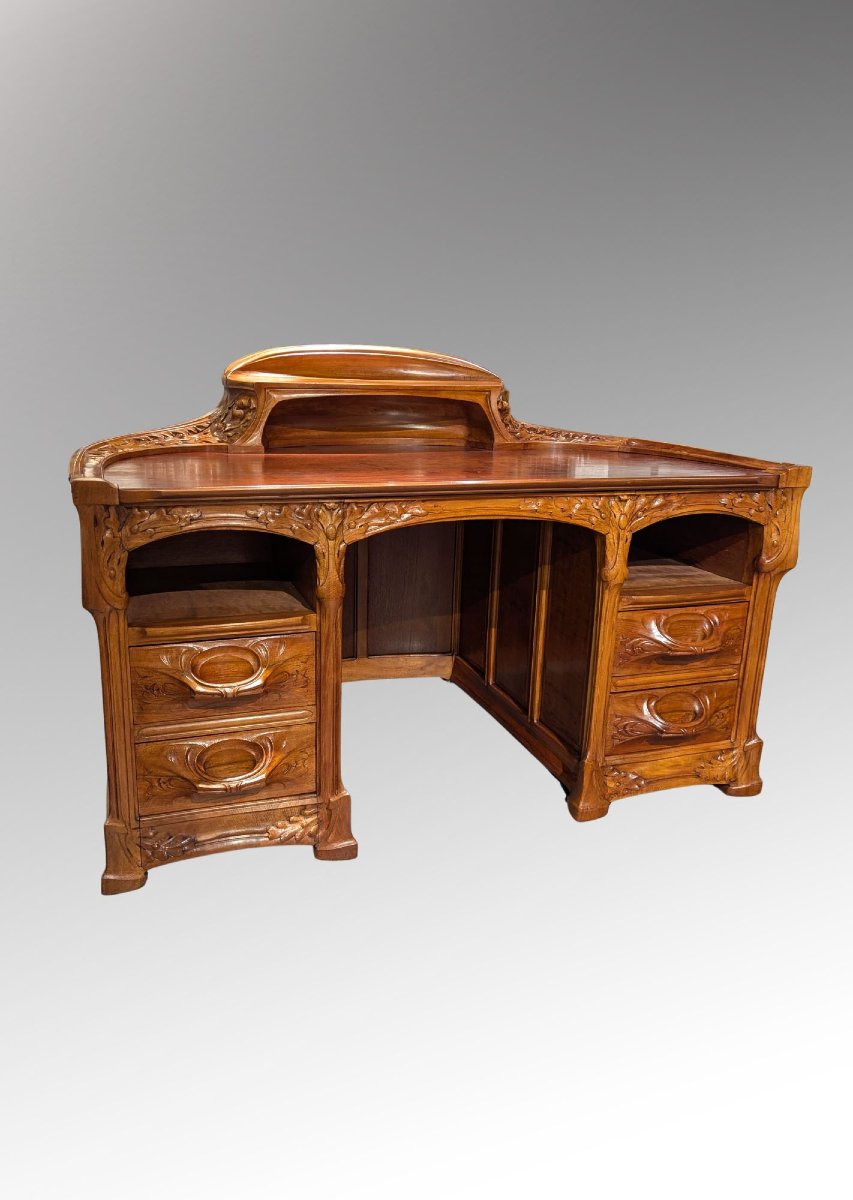 Hector Michaut, Rare Seaweed-patterned Desk And Its Armchair, Art Nouveau Furniture