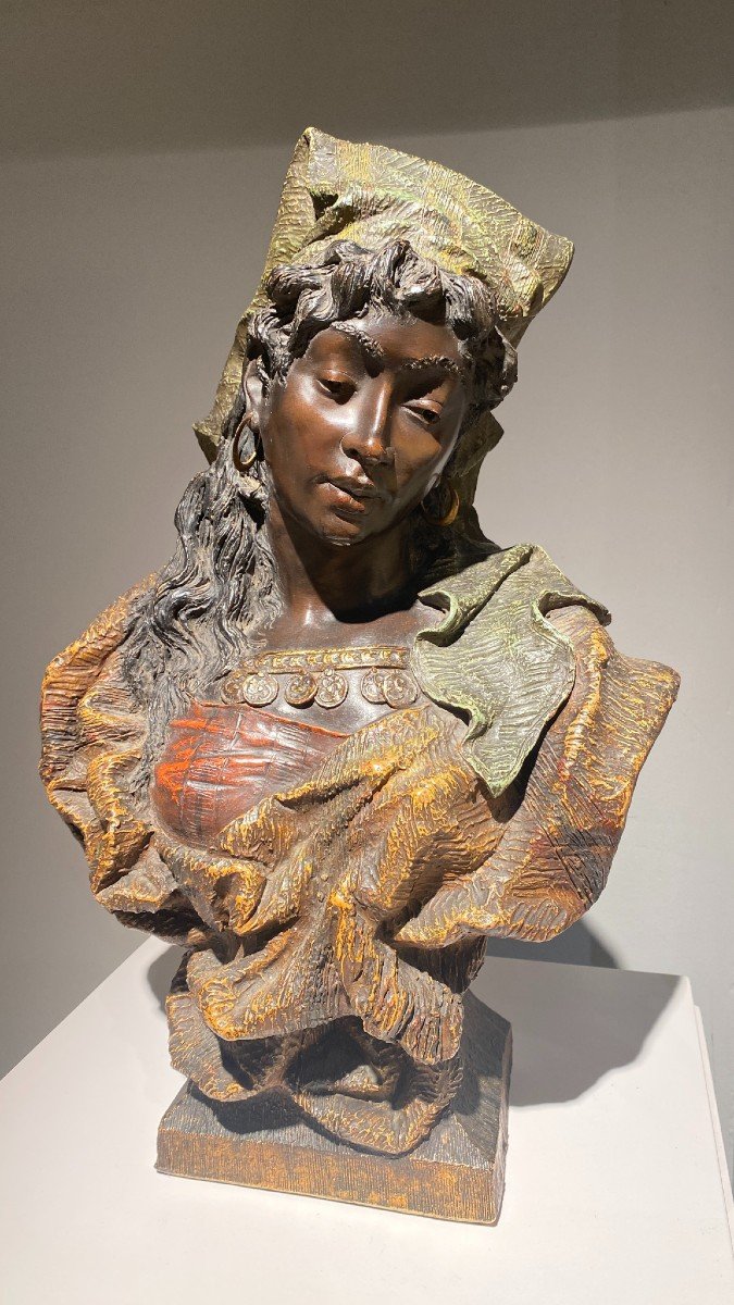 Goldscheider, Buste De Jeune Africaine - Sculpture en terre cuite orientaliste - Circa 1895