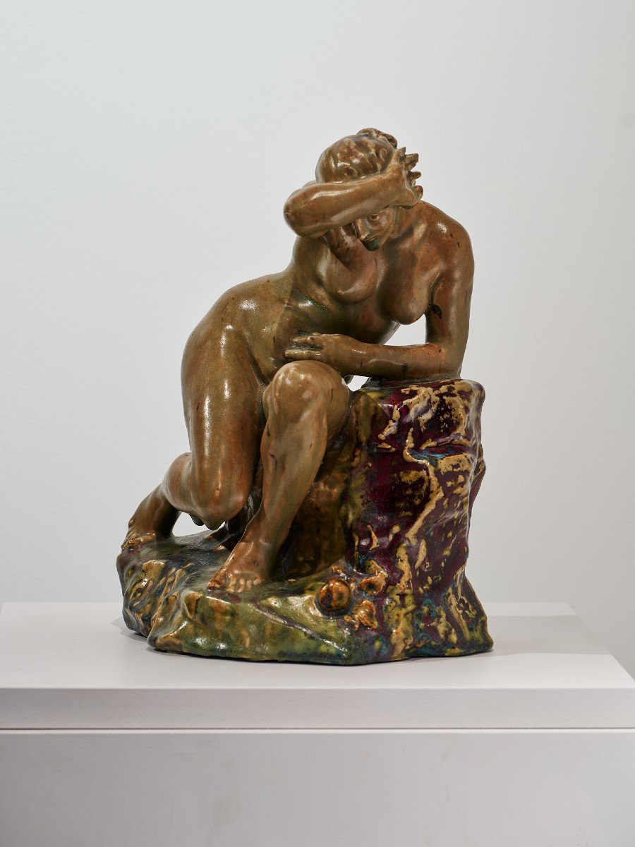 Pierre-adrien Dalpayrat - Naiad On A Rock, Only Known Copy, Signed - Art Nouveau Ceramic.