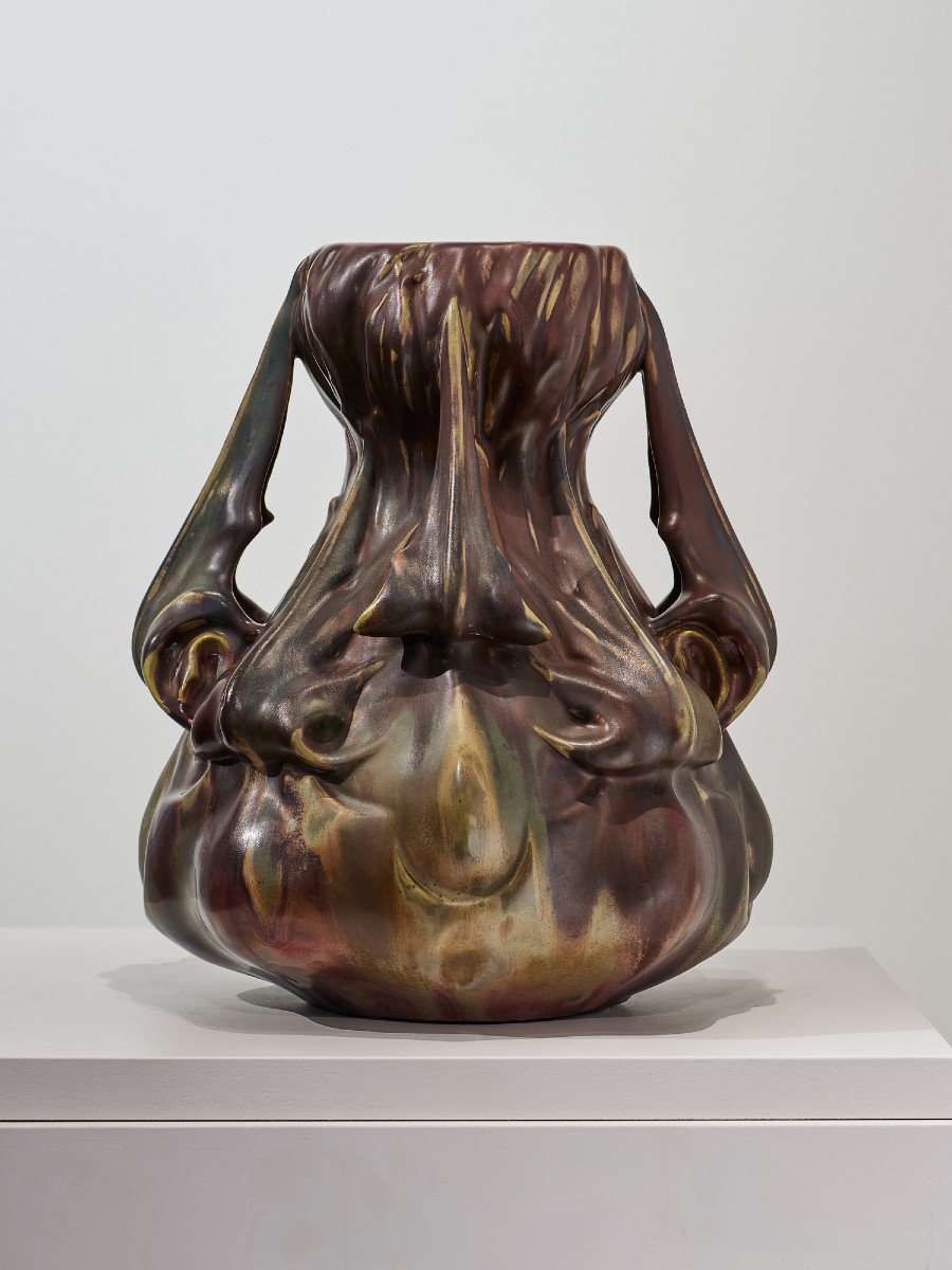 Ernest Bussiere, Vase With Thistles, Glazed Ceramic In Skin Of Glass, Circa 1903 - Art Nouveau Signed Bussière