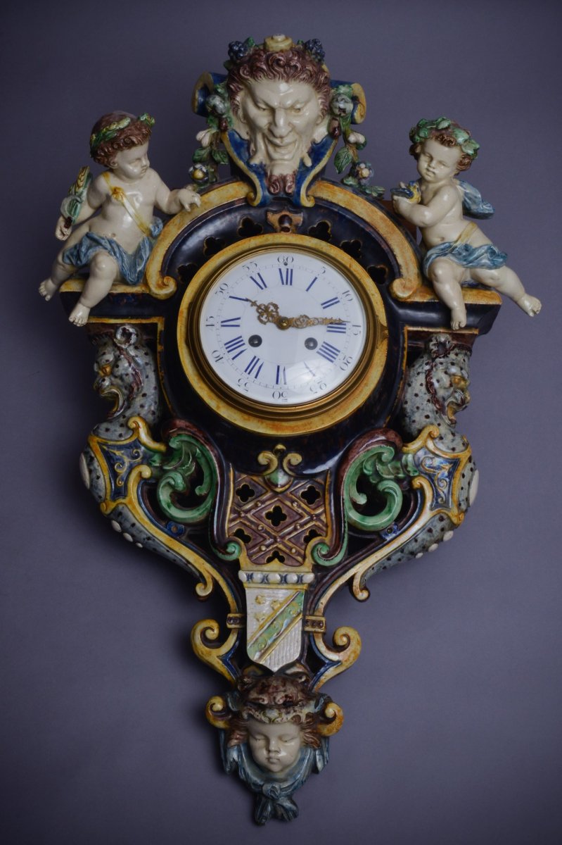 Majolica - Thomas-victor Sergent, Ceramic Barbotine Clock, Circa 1870/80 - Art Nouveau