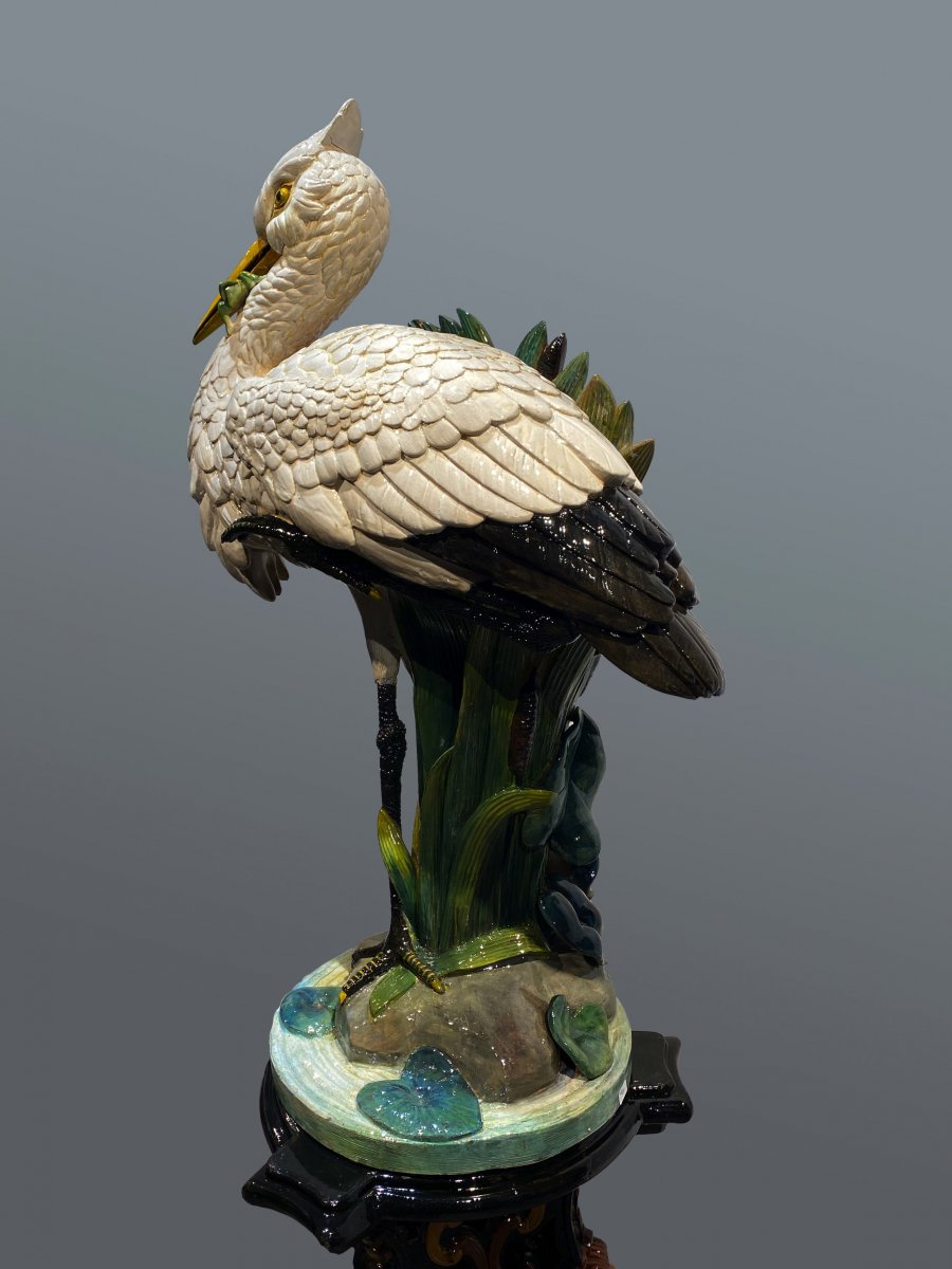 Majolica - Faïencerie De Toul-bellevue - Rare Slush Of A Heron With The Frog On Its Column - 1895/1900-photo-1