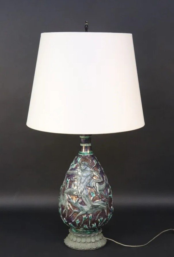 Jean Mayodon, Lampe vase à l'Hercule Chassant Des Antilopes. Années 30 - Art Deco