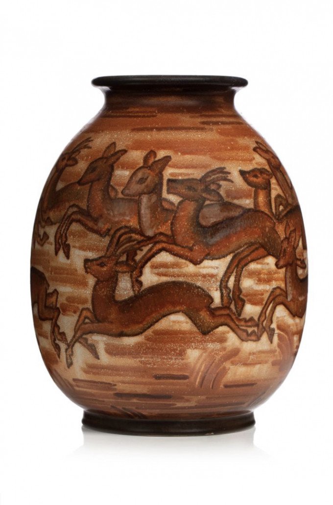 Manufacture De Sèvres, Vase céramique Ovoïde à Col Resserré Années 30 - Signé, Art Déco. 