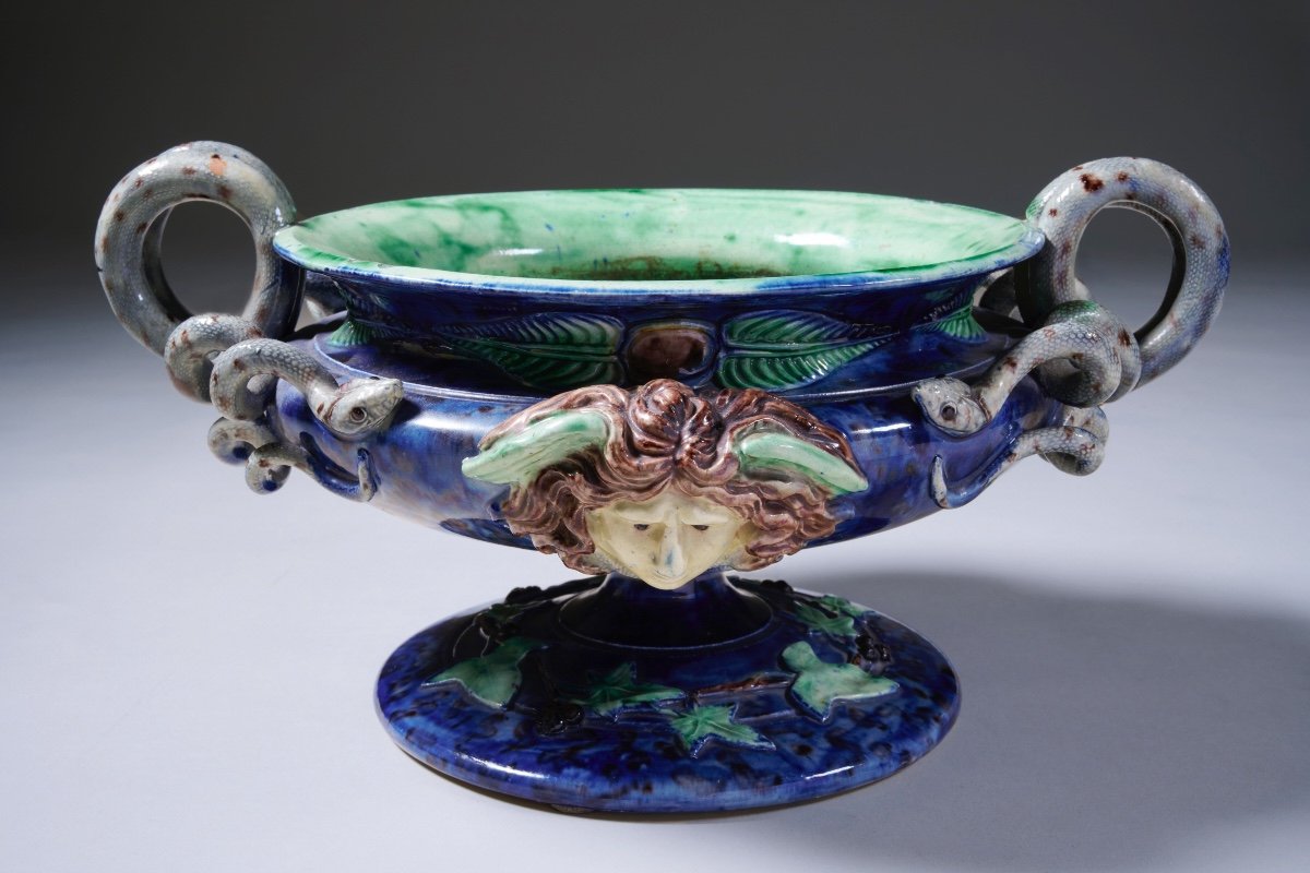 Achille Barbizet, Urn With Chimeras Ceramic-slip Art Nouveau Palissy