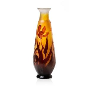 émile Galle, Multilayer Glass Vase With Tulips, Gallé Sign, Art Nouveau