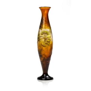 Emile Gallé, Important Vase With Umbels, Art Nouveau Glass