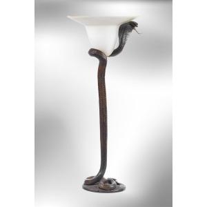 Edgar Brandt, Lampe Cobra, Bronze Art Deco