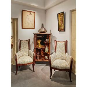 Louis Majorelle, Ensemble Salon Olga (1 Canapé, 2 Fauteuils Et 2 Chaises), Mobilier Art Nouveau