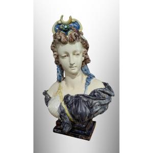 Thomas Victor Sergent, "diana" Bust, Barbotine Ceramic