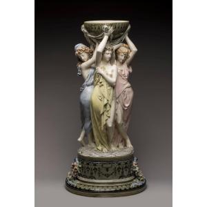 A-E. CARRIER BELLEUSE, Les Trois Grâces, Céramique Barbotine Art Nouveau