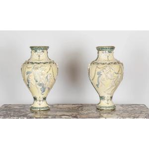 Louis Robert Carrier Belleuse, Pair Of Baluster Vases, Choisy Le Roi