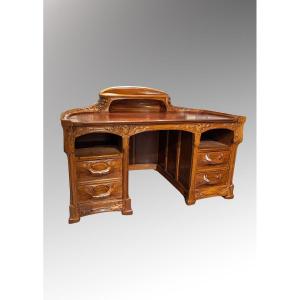 Hector Michaut, Rare Seaweed-patterned Desk And Its Armchair, Art Nouveau Furniture