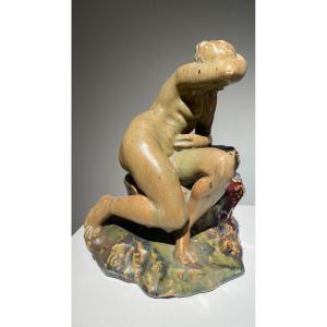 Pierre-adrien Dalpayrat - Naiad On A Rock, Only Known Copy, Signed - Art Nouveau Ceramic.