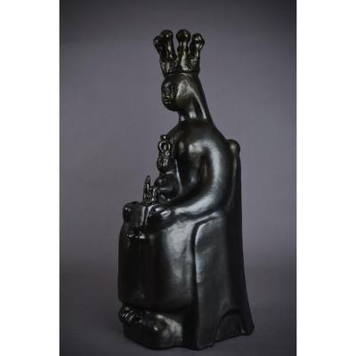 Georges Jouve, Virgin And Child In Majesty, Enamelled Ceramic, Signed - Circa 1950