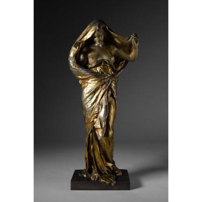 Louis-ernest Barrias, La Nature Se Dévoilant Devant La Science. Sculpture En Bronze Doré - 1899