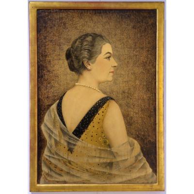 Jean Dunand, Portrait Of Mme Dutey, Lacquer On Eggshell Background. (1927) Art Deco.