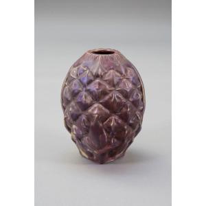 Ernest Bussière, Signed Pineapple Vase - Glass Skin Ceramic. Art Nouveau Signed Bussiere