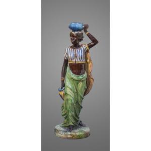 Thomas-victor Sergeant, Woman Wearing A Cup On Her Head - Art Nouveau Ceramic Barbotine