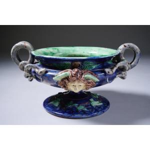 Achille Barbizet, Urn With Chimeras Ceramic-slip Art Nouveau Palissy