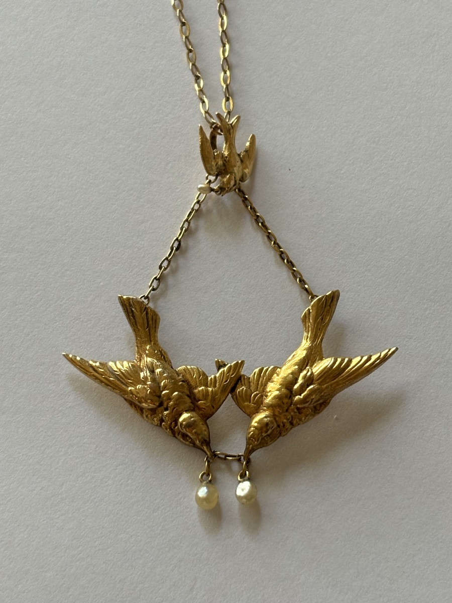 Gold And Fine Pearl Swallow Necklace-photo-2