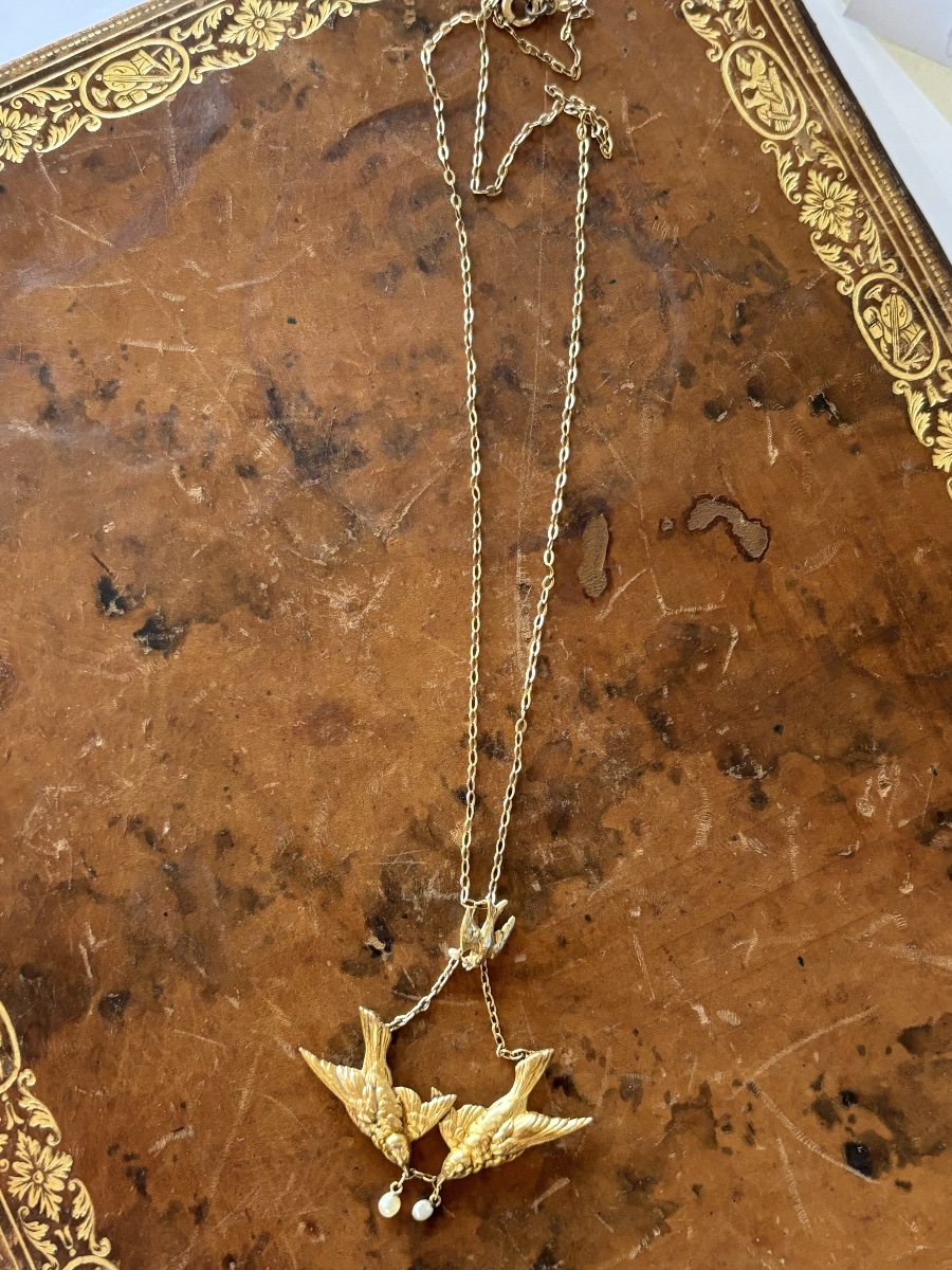 Gold And Fine Pearl Swallow Necklace