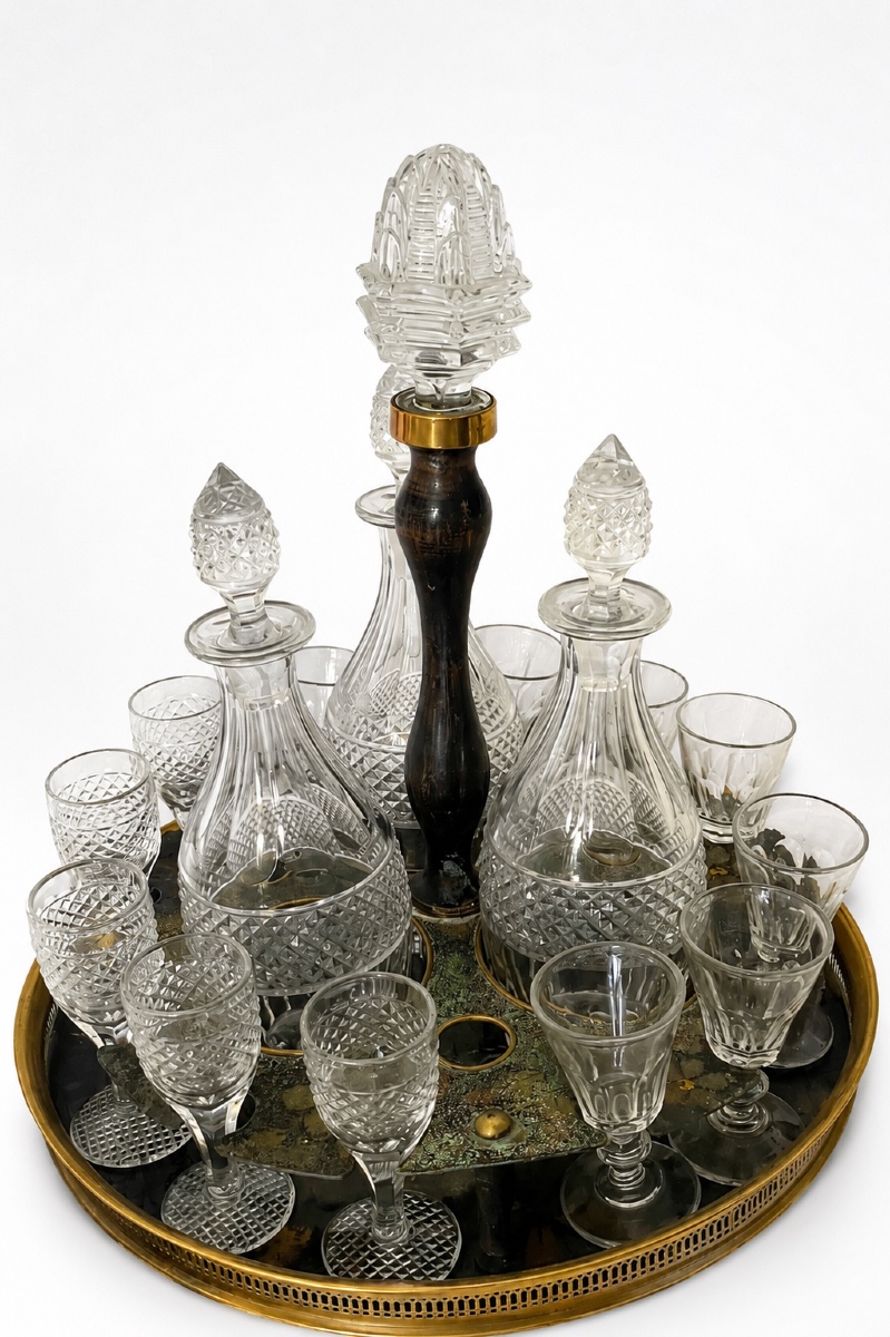 Antique Cut-crystal Liqueur Set On A Rotating Display Stand – Napoleon III Period