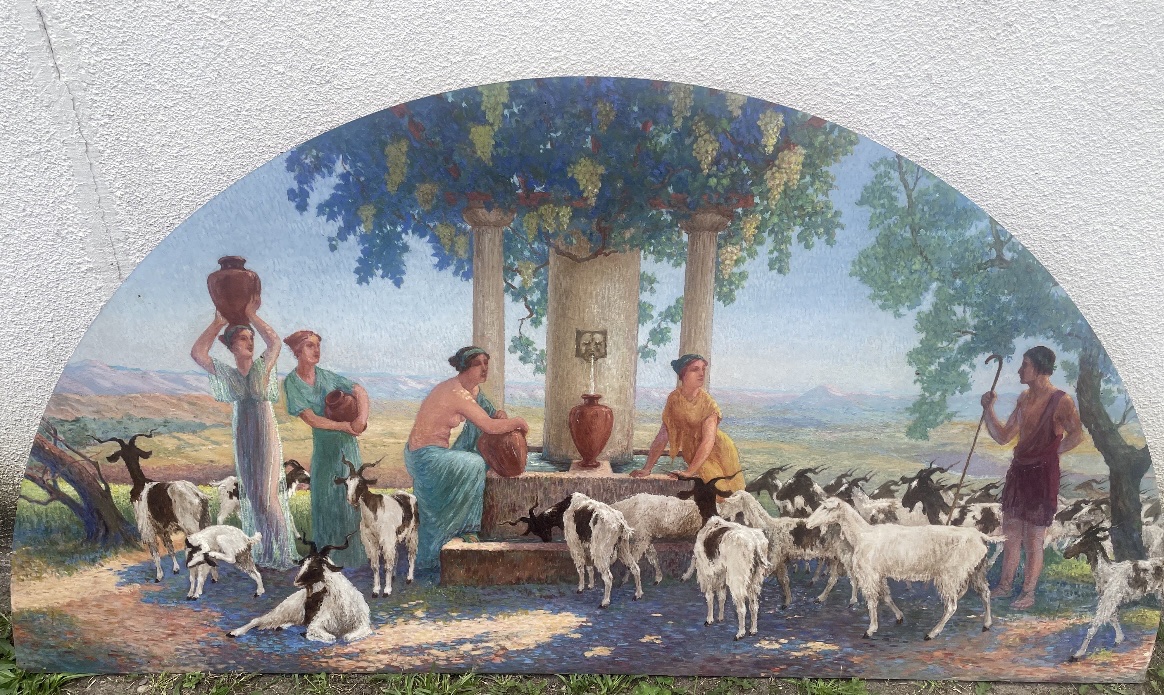 A Pastoral Scene With Goats And A Fountain