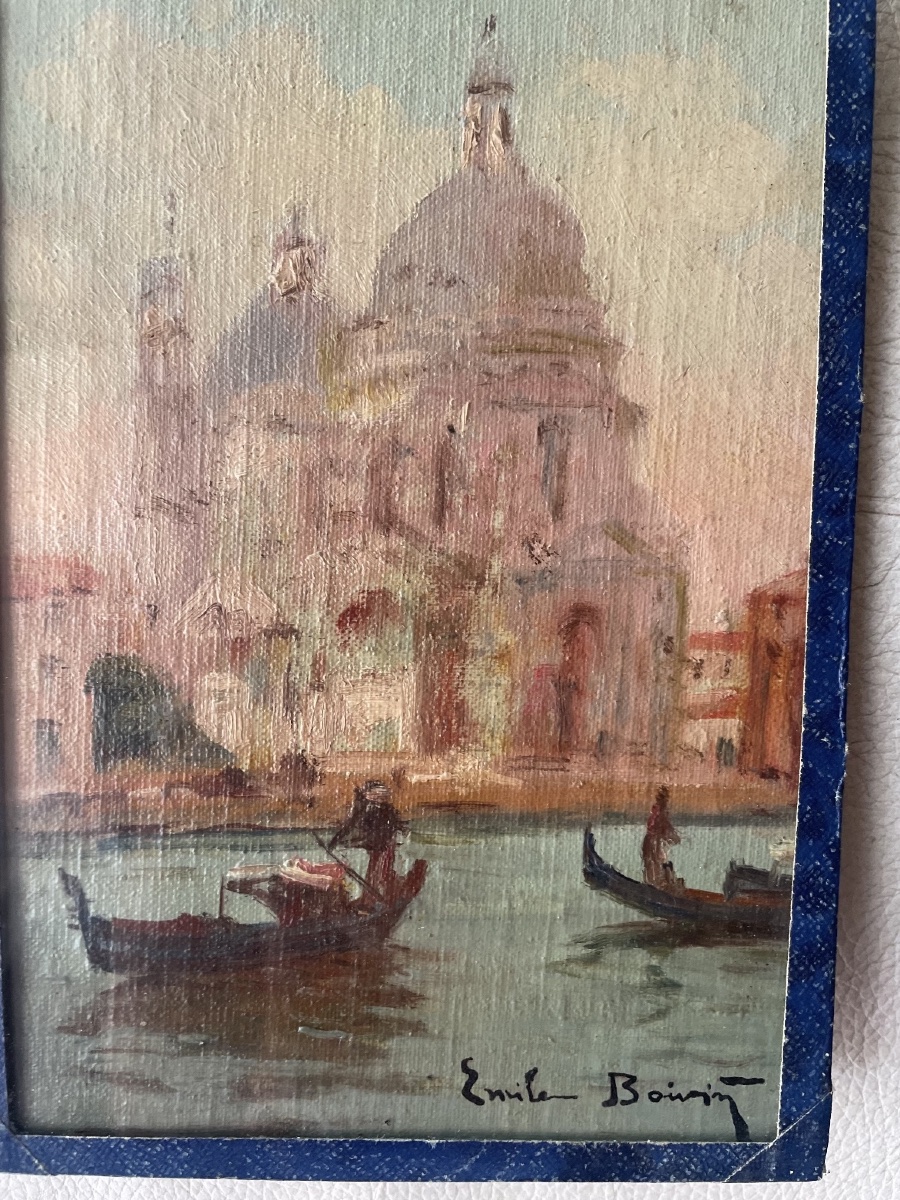 Émile Boivin – Venise et ses gondoles – Toile marouflée sur panneau, signée-photo-2