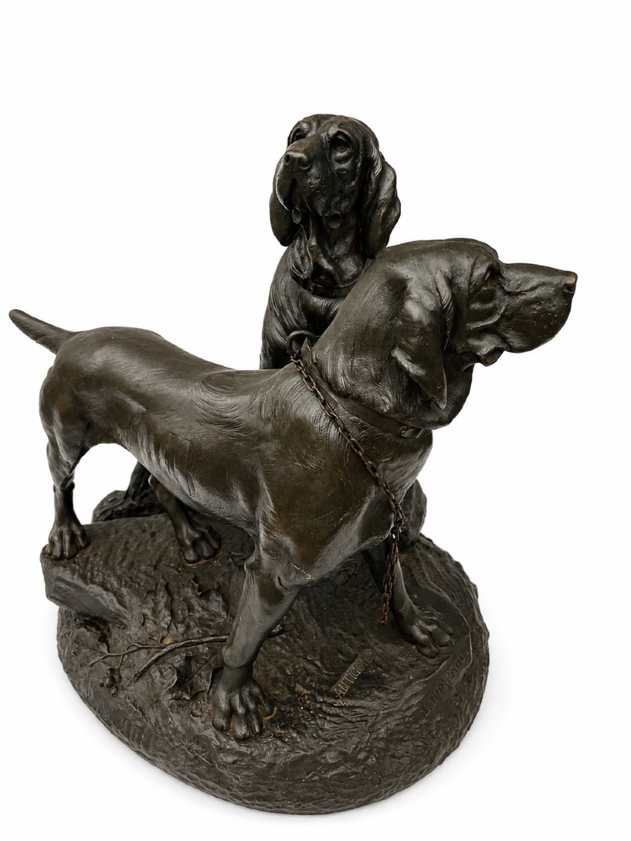 Léon's Bronze Desk Ornament - Pair Of Hunting Dogs -photo-2