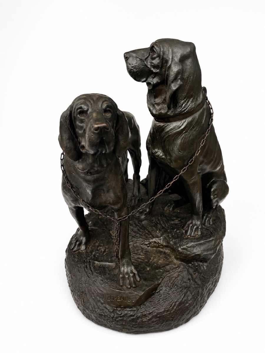 Léon's Bronze Desk Ornament - Pair Of Hunting Dogs 