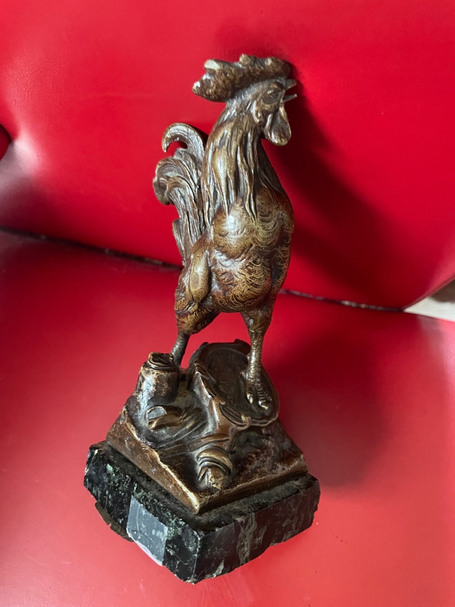 Coq en bronze signé Ch. Paillet sur socle en marbre -photo-2