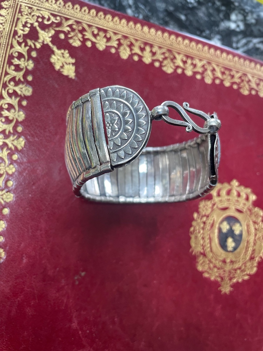 Ancien bracelet extensible en argent massif d’inspiration orientale-photo-4
