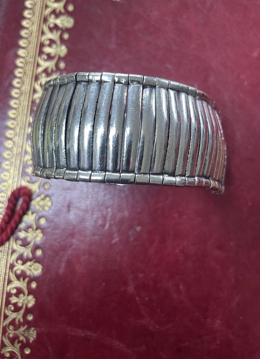 Ancien bracelet extensible en argent massif d’inspiration orientale-photo-2
