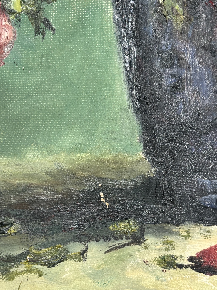 Nature morte aux anémones – Huile sur toile encadrée-photo-2