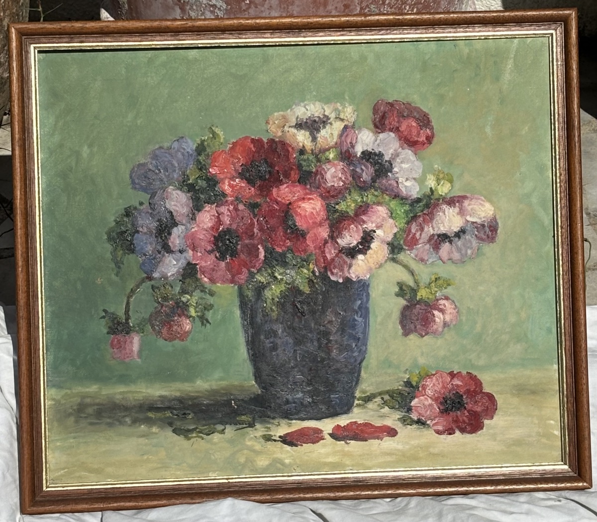 Nature morte aux anémones – Huile sur toile encadrée