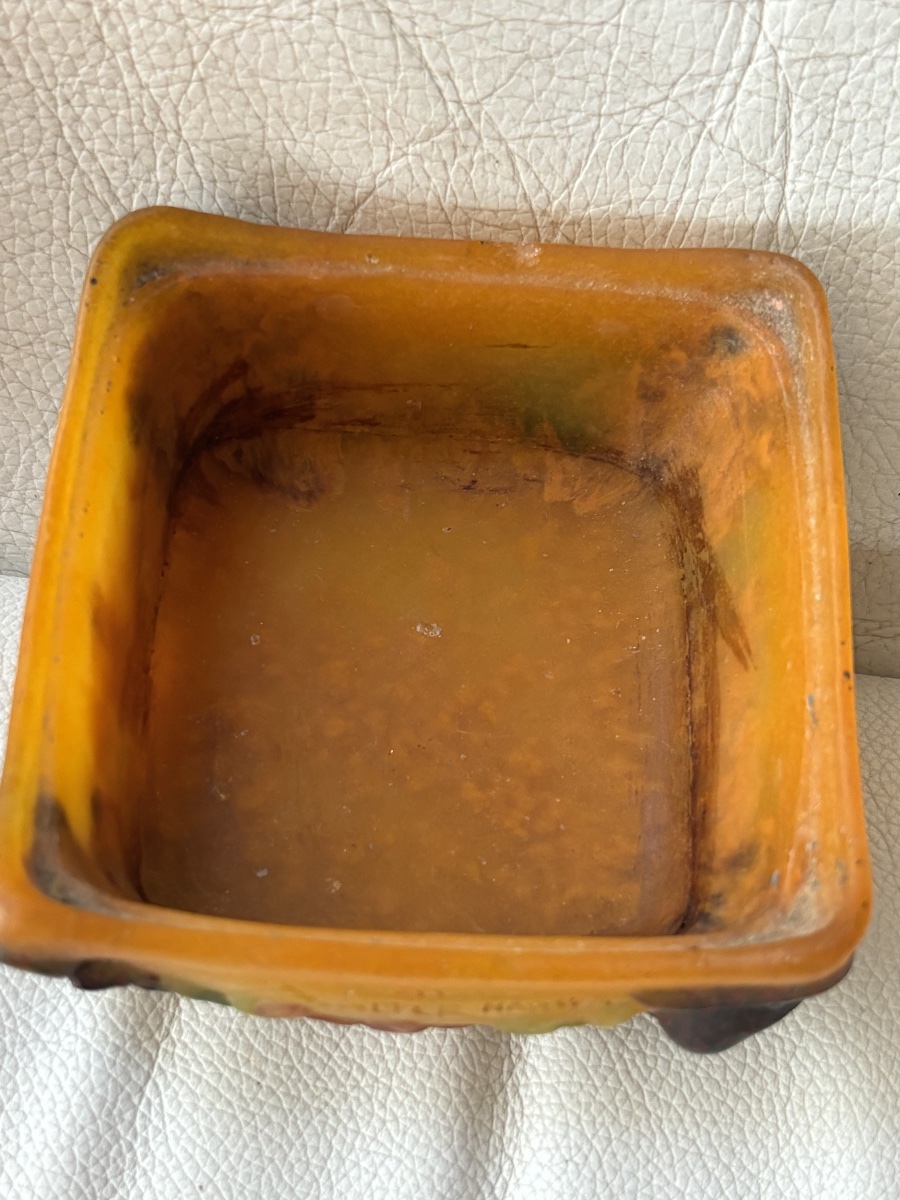 Covered Glass Paste Candy Dish Signed By Almaric Walter, Featuring A Floral Design And An Art Nouveau Lizard-photo-4