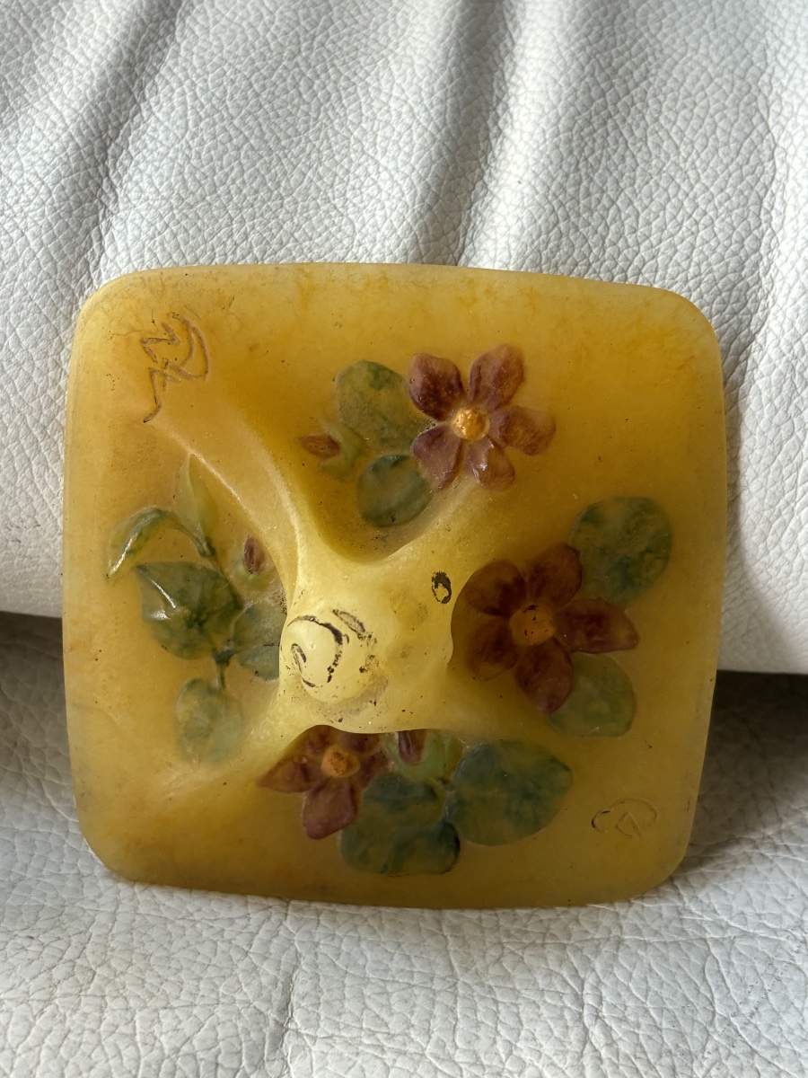 Covered Glass Paste Candy Dish Signed By Almaric Walter, Featuring A Floral Design And An Art Nouveau Lizard-photo-5