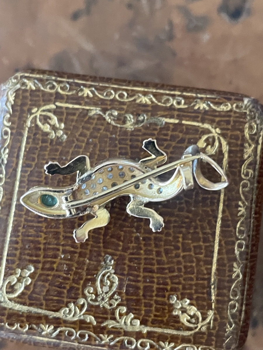 18-karat Two-tone Gold Lizard Brooch With Diamonds And An Emerald-photo-4